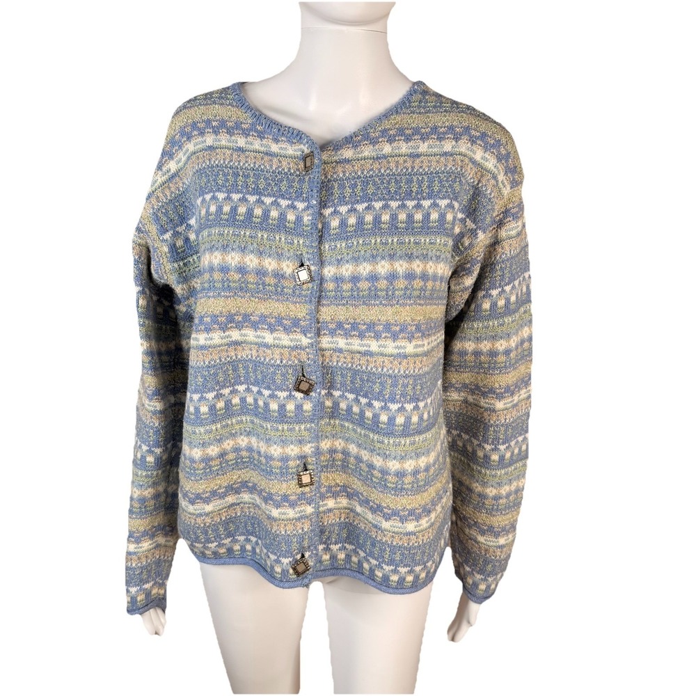 Vintage Alps Fine Womens Apparel Cardigan Sweater Made in USA Multicolor SZ-M